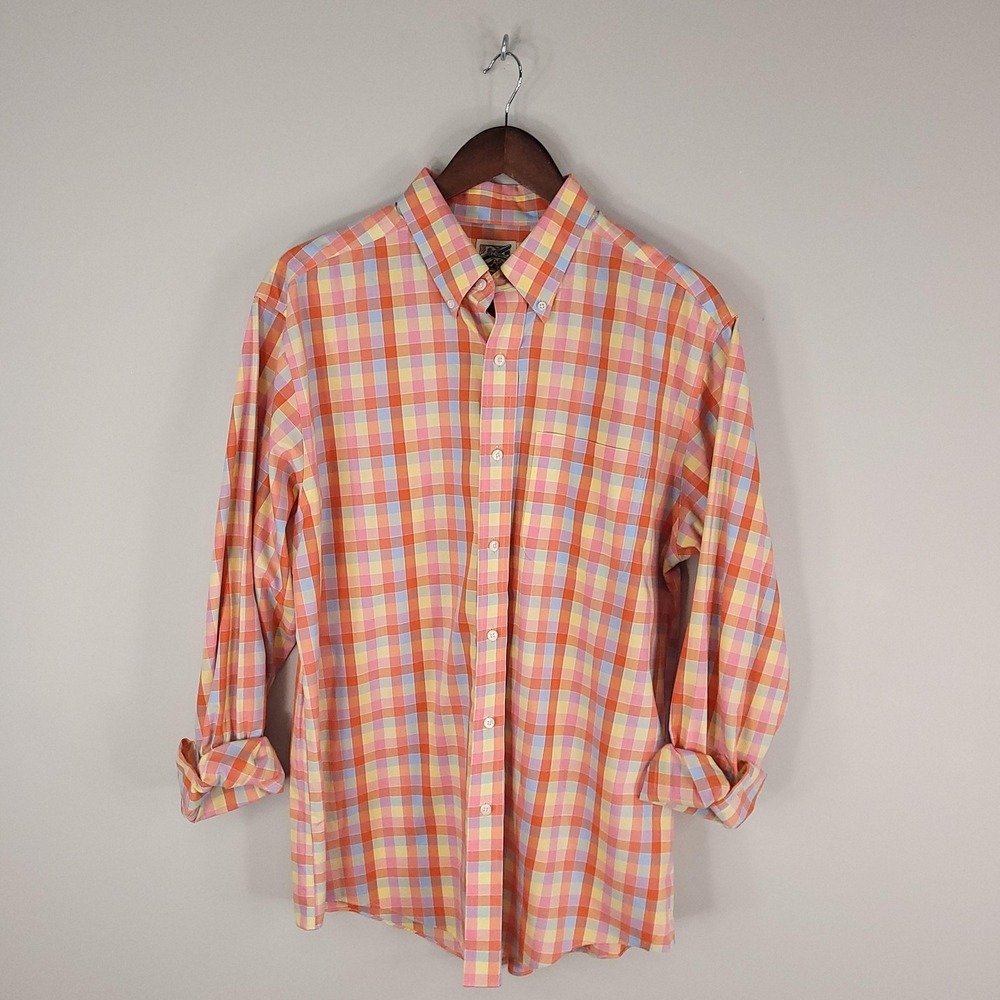 TravelSmith Shirt Mens Large Pastel Plaid Button Down 100% Cotton Spring Casual